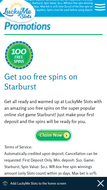 LuckyMe Slots Casino Mobile-Aktionen