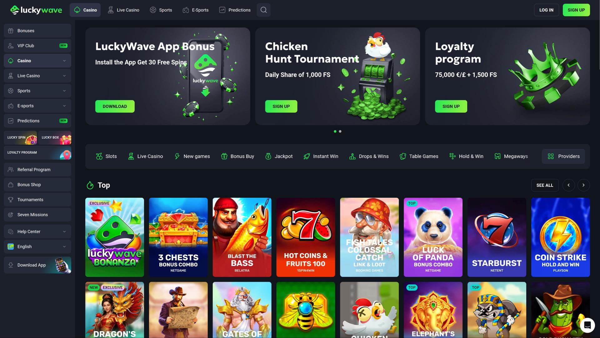 LuckyWave Casino homepage