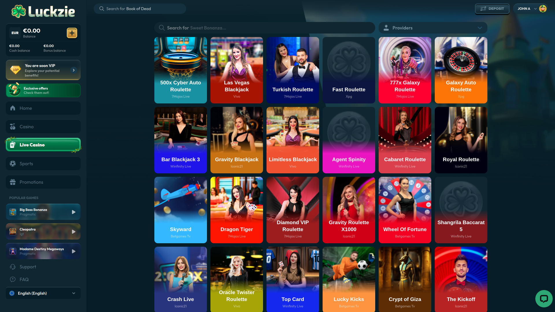 Luckzie Casino Desktop Live Dealer