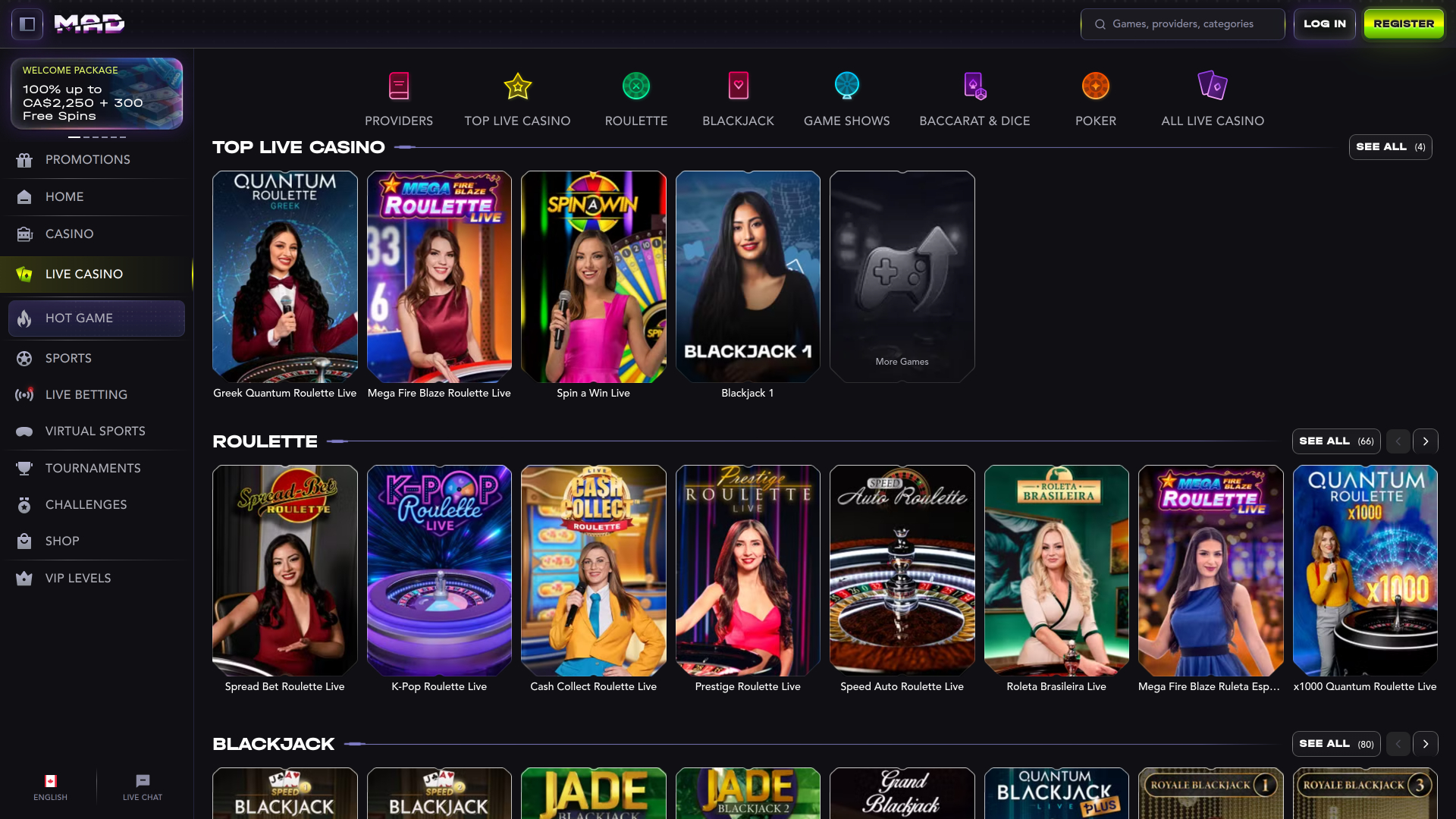 MadCasino Desktop Live Dealer