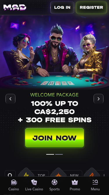 MadCasino Mobile Homepage