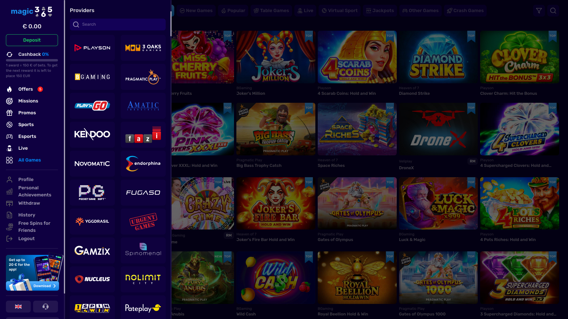 Magic365 Casino Game Developers Desktop