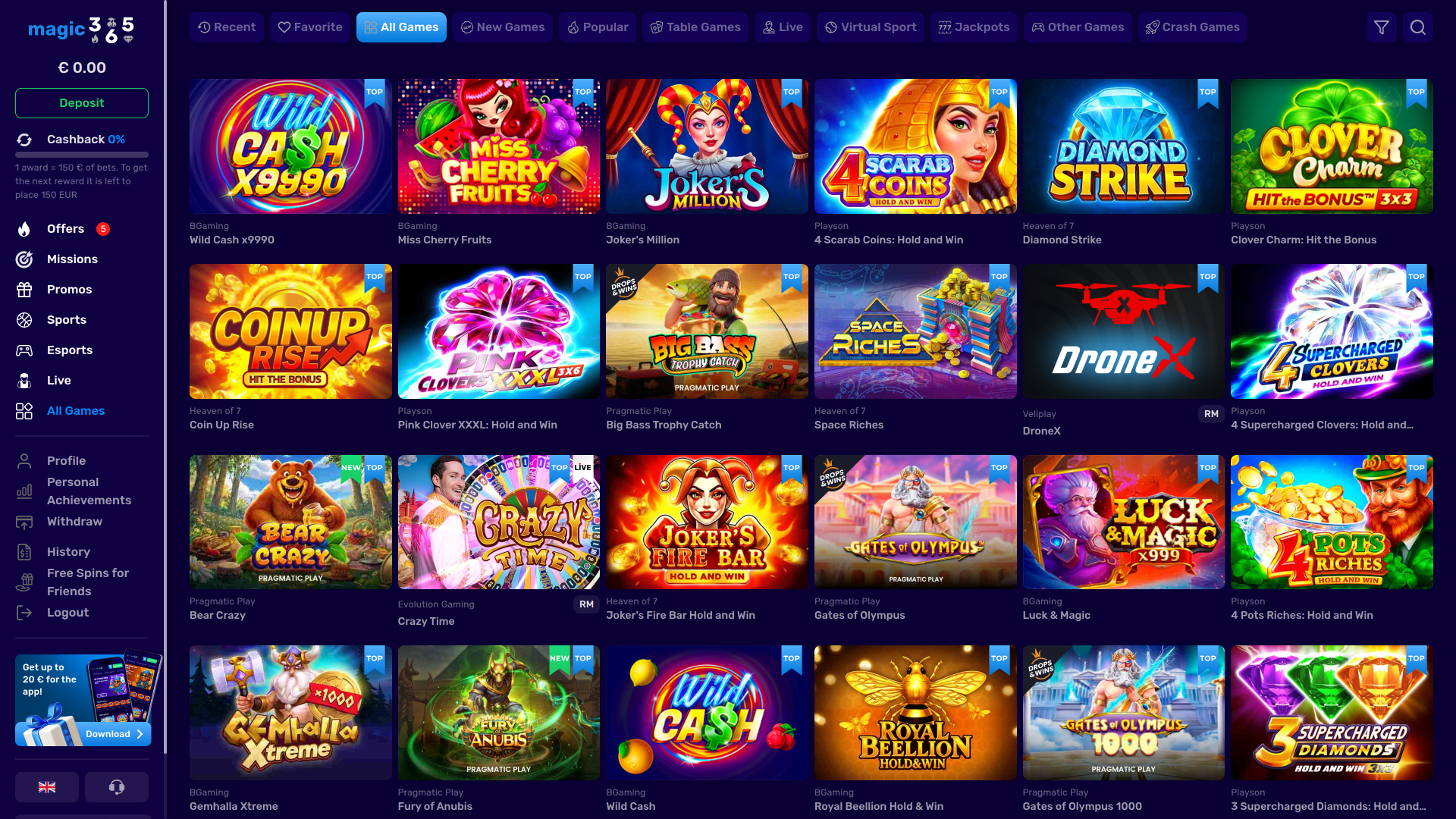Magic365 Casino Games Desktop