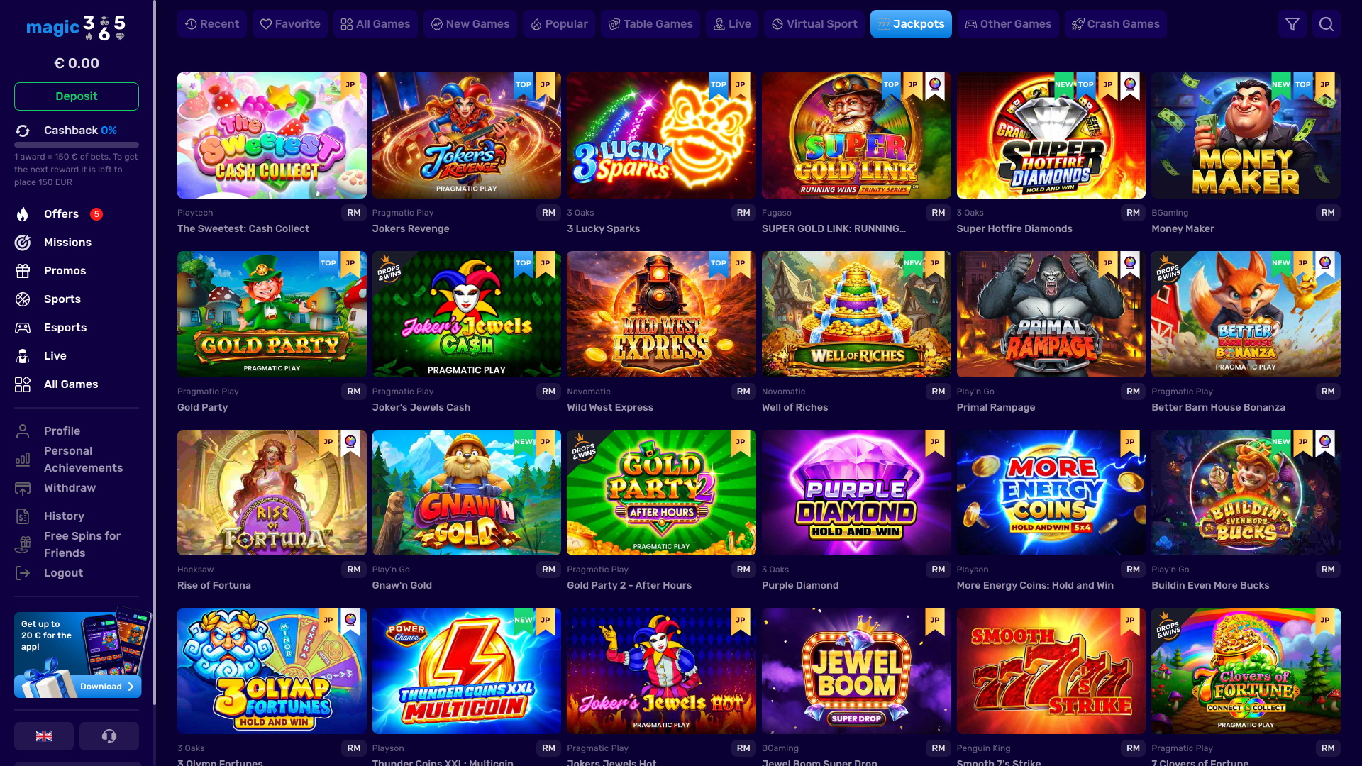 Magic365 Casino Jackpot Desktop