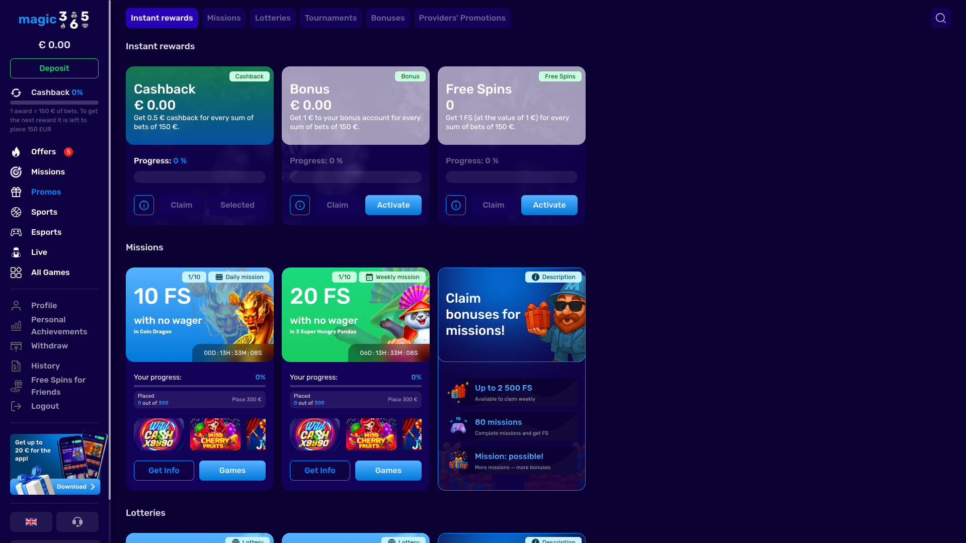 Magic365 Casino Promotions Desktop