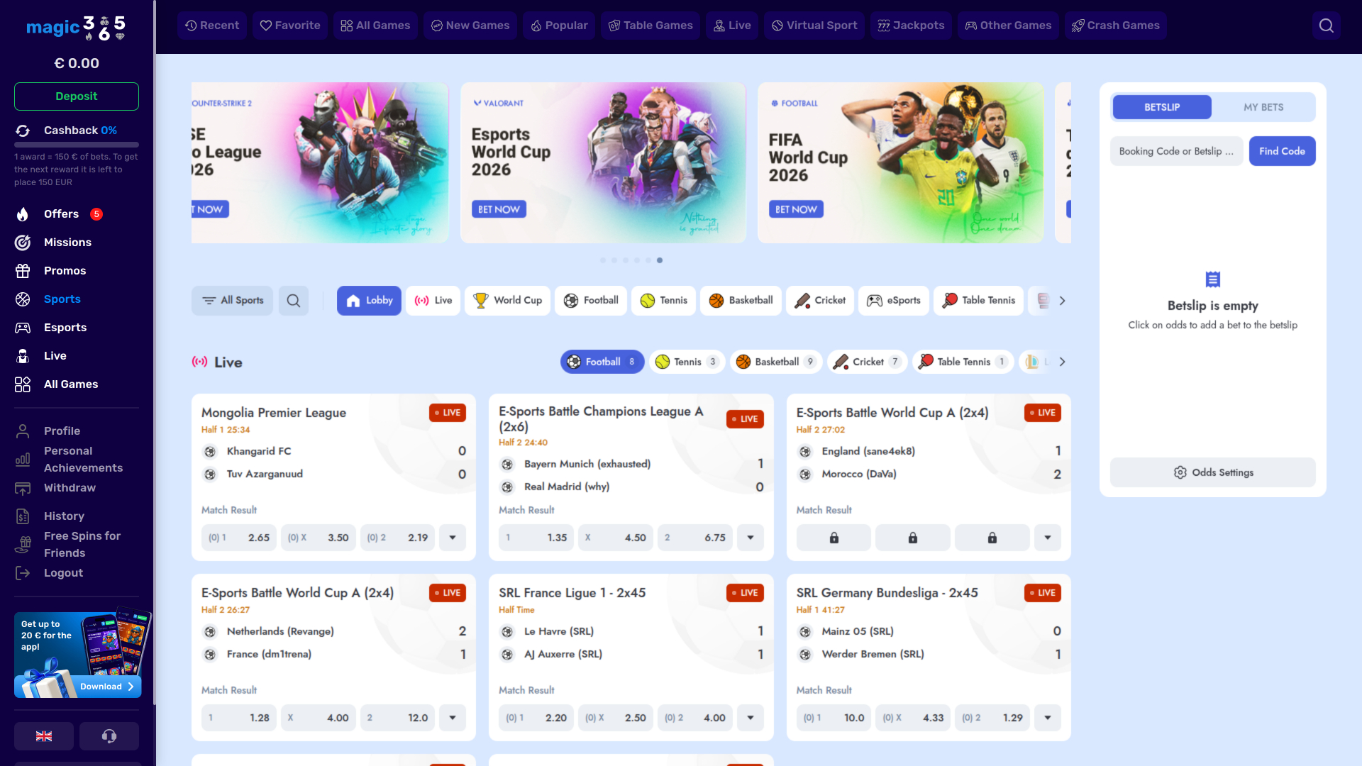 Magic365 Casino Sports Desktop