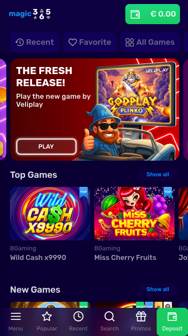 Magic365 Casino Homepage Mobile