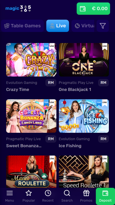 Magic365 Casino Live Dealer Mobile