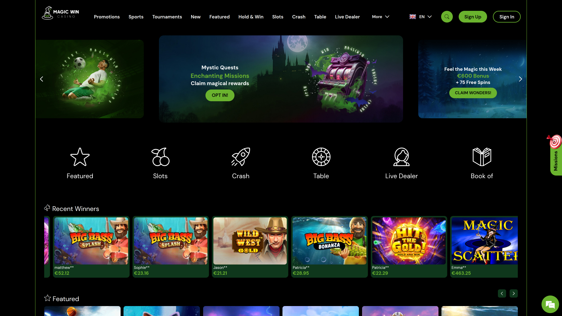 MagicWin Casino Desktop Homepage