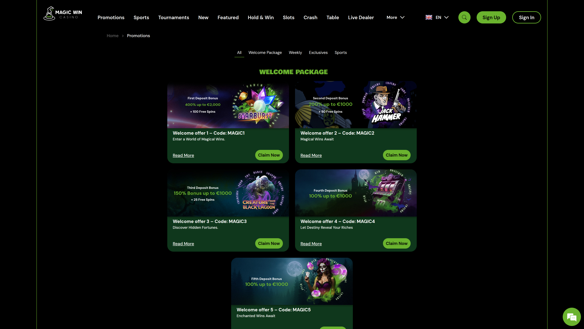 MagicWin Casino Desktop Promotions