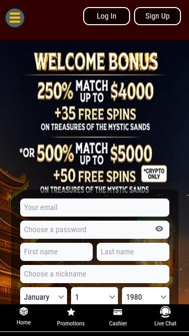 Mandarin Palace Casino Mobile Homepage