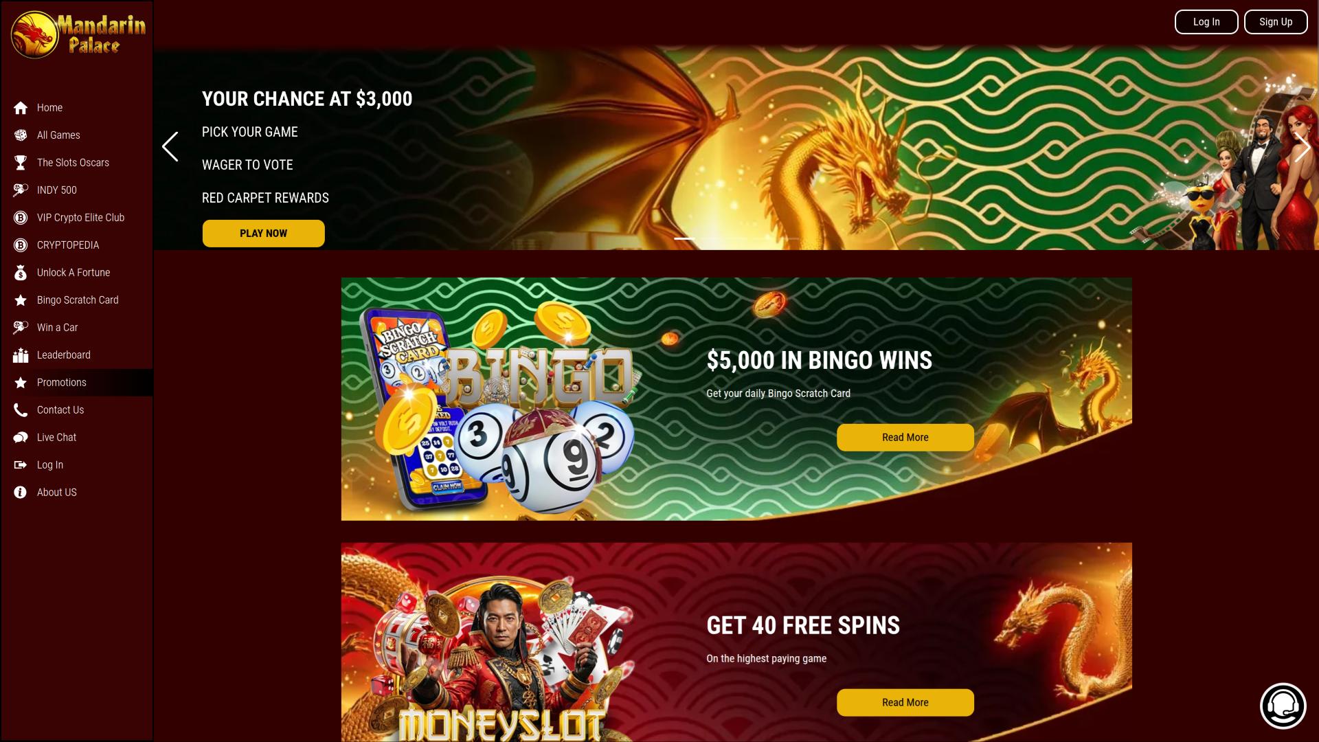 Mandarin Palace Casino Desktop Promotions