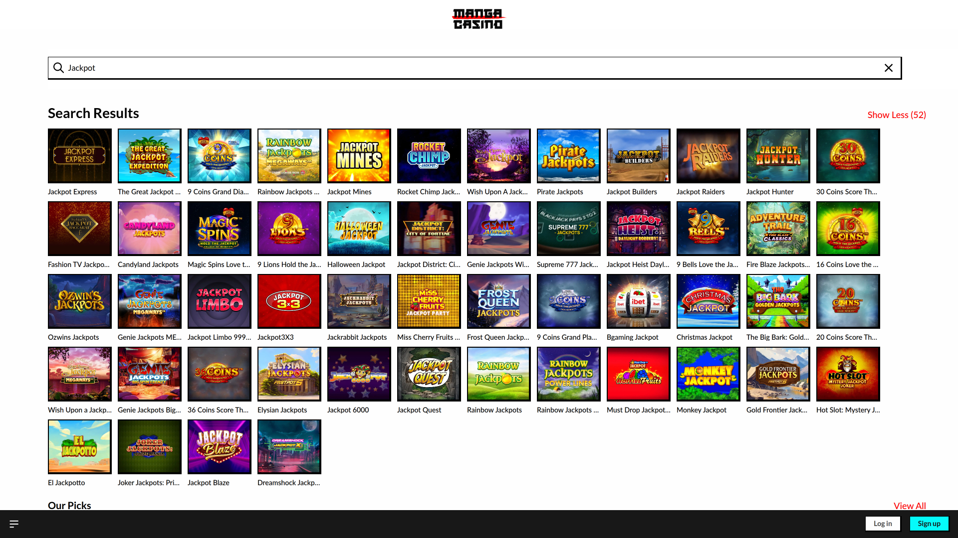 Manga Casino desktop Jackpot