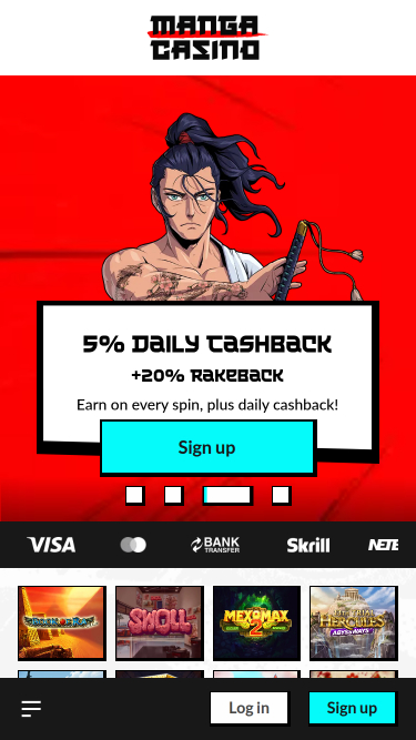 Manga Casino Mobile Homepage