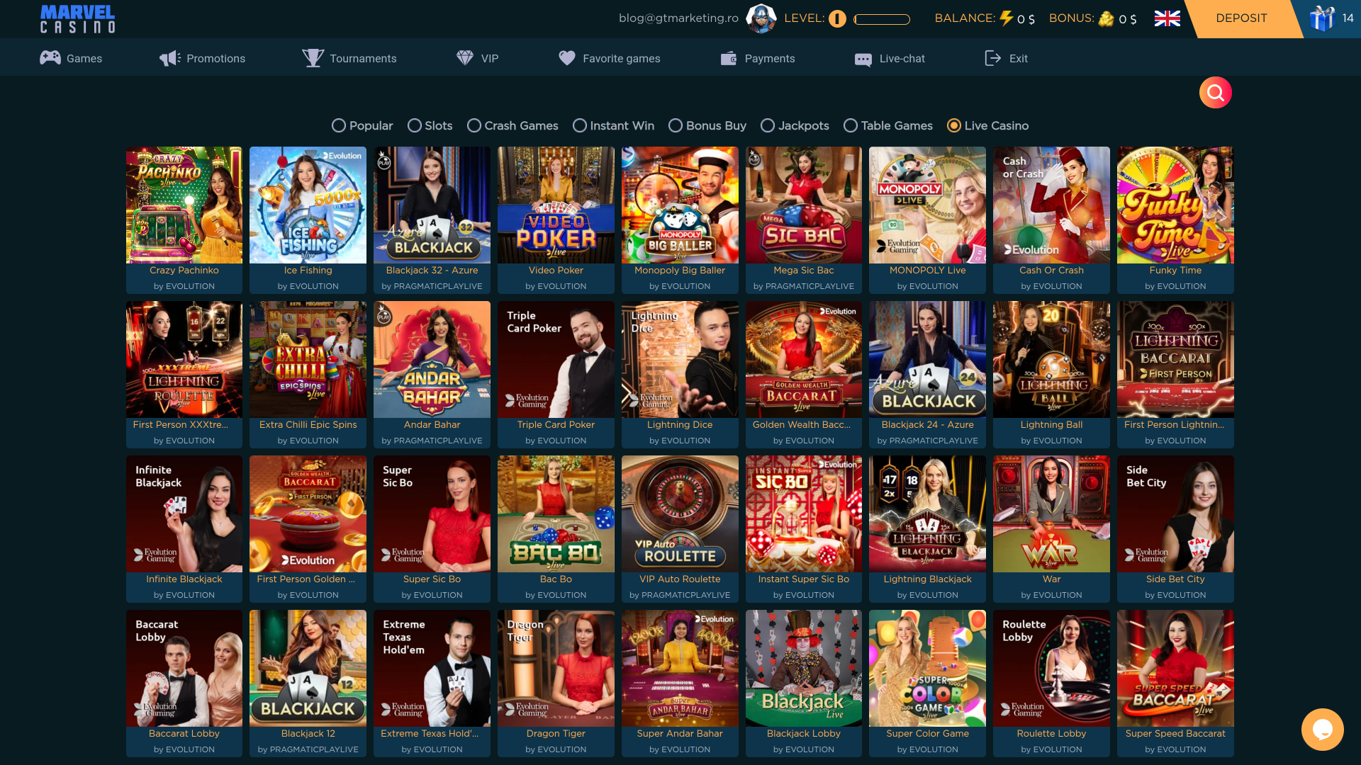 Marvel Casino Desktop Live dealer