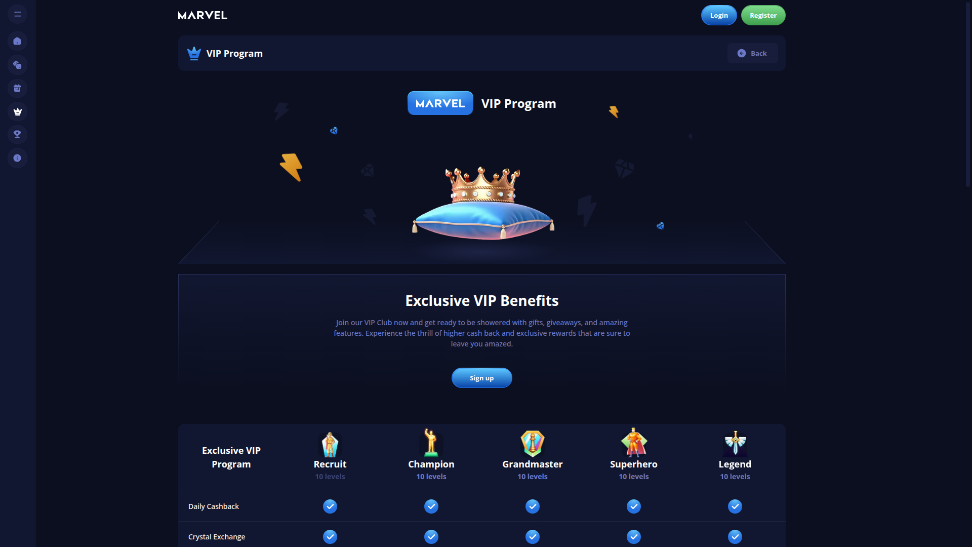 Marvel Casino Desktop VIP Program