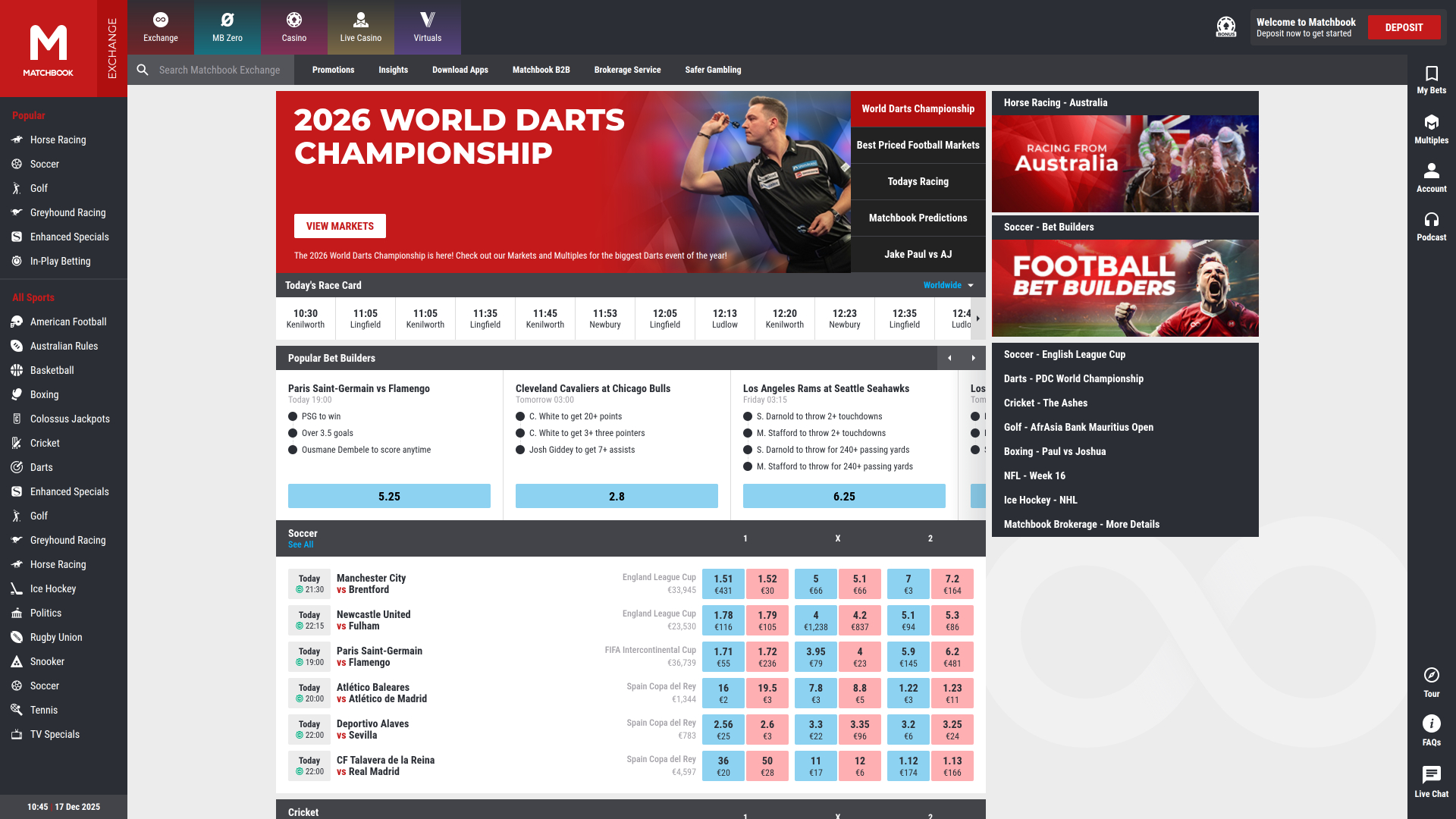 Matchbook Casino Desktop sports