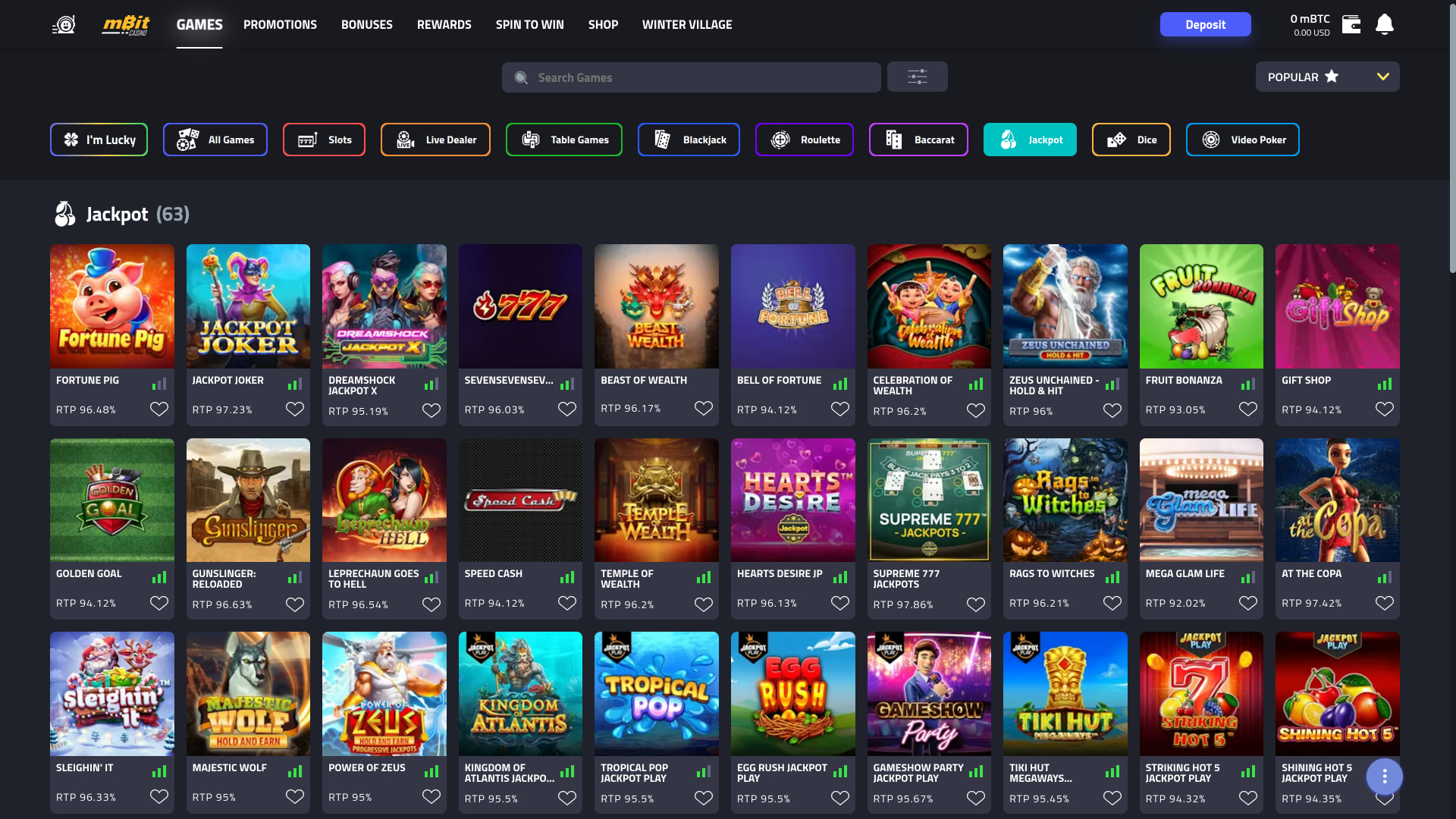 mBit Casino desktop Jackpot