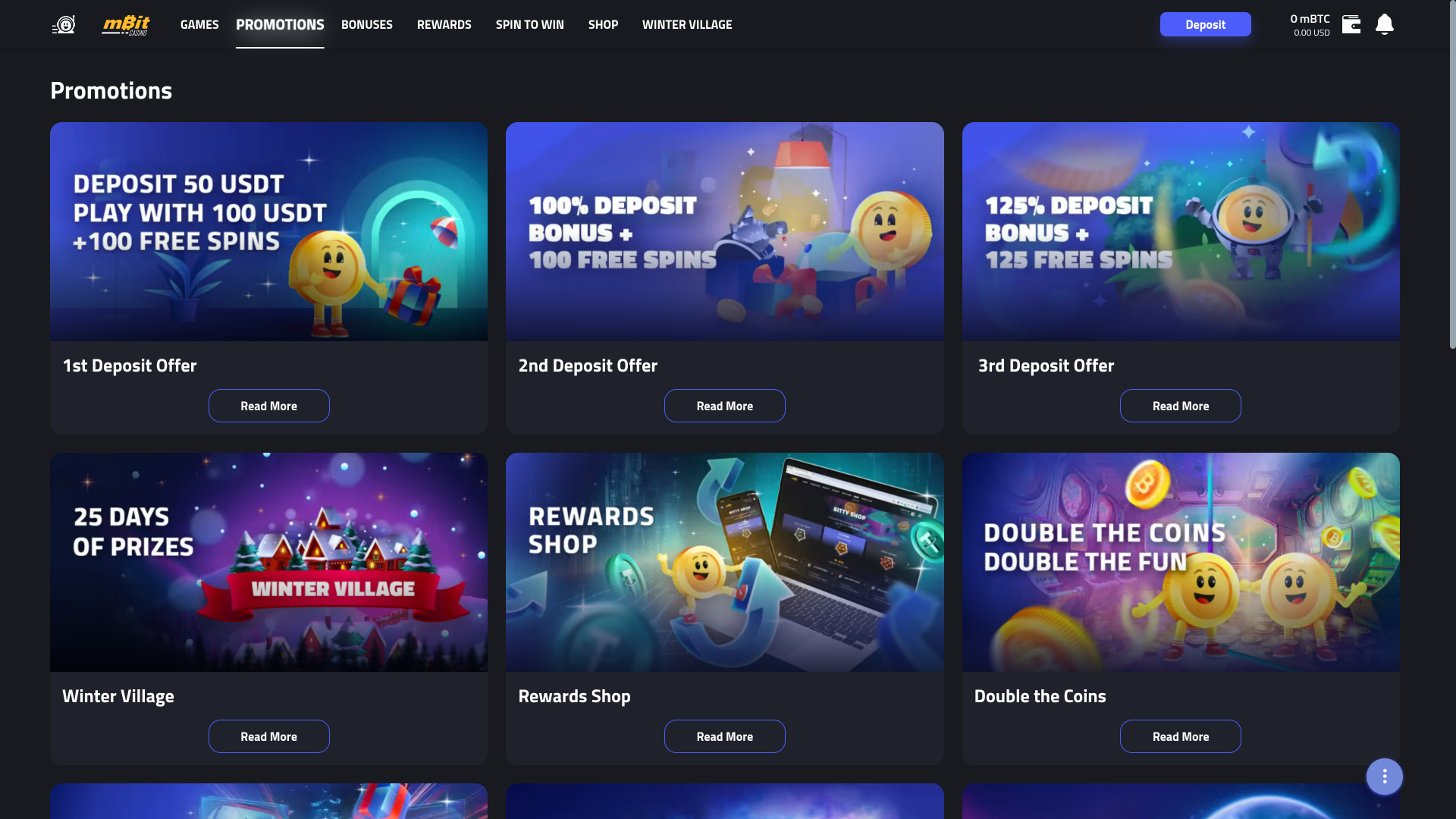mBit Casino Desktop Promotions