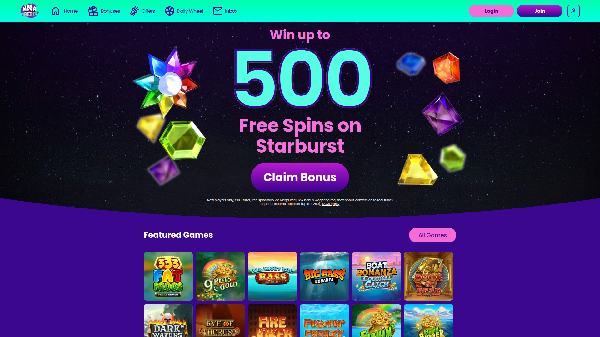 Mega Reel Casino Desktop Homepage