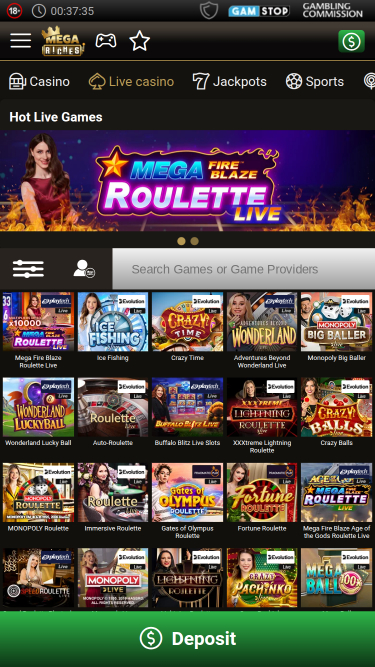 Mega Riches Casino Mobile Live dealer