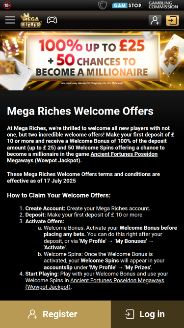 Mega Riches Casino Mobile Promotions