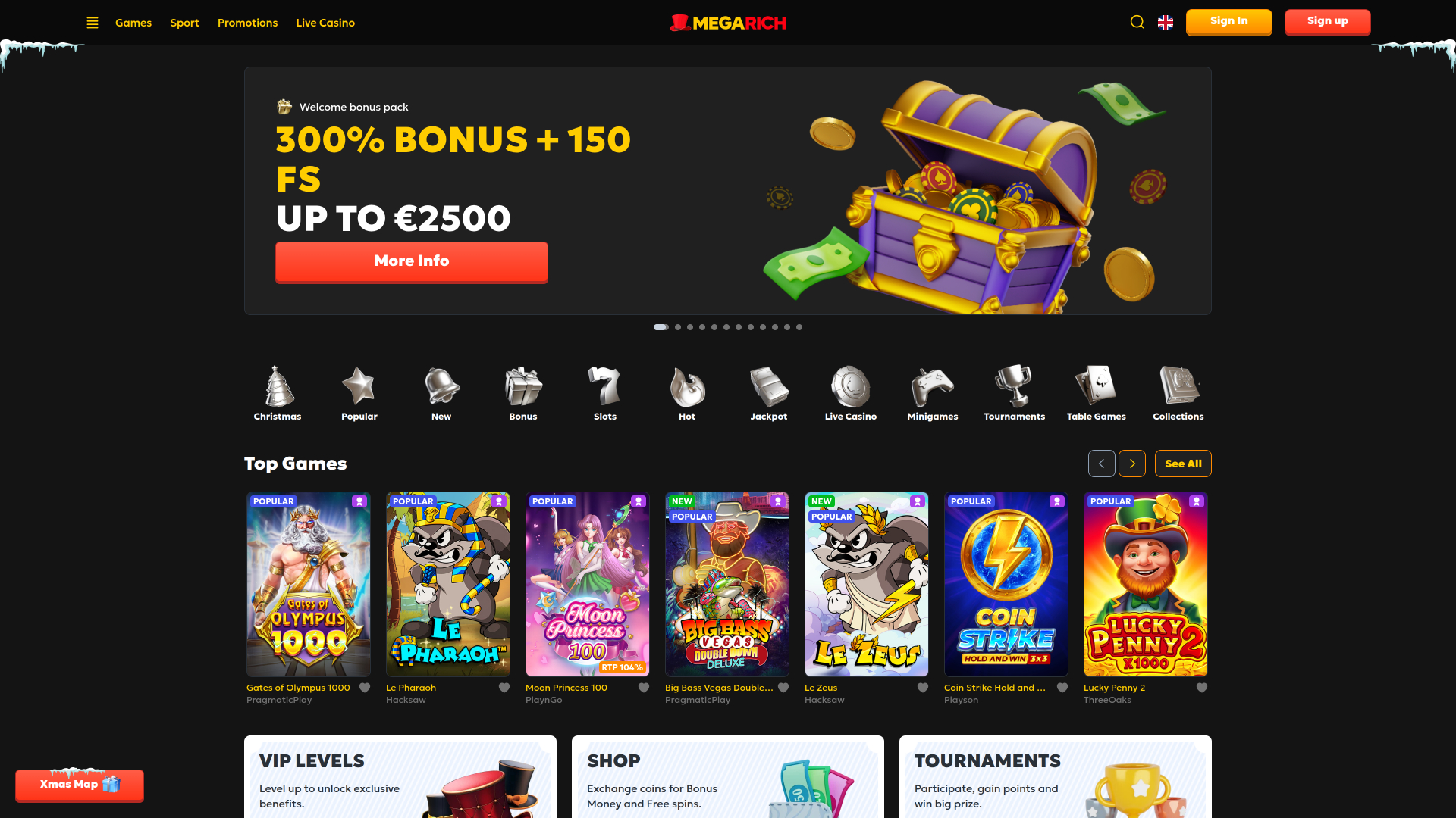 Megarich Casino Desktop Homepage
