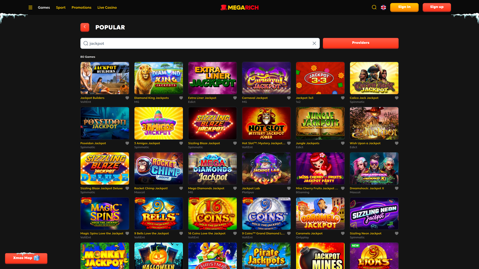 Megarich Casino desktop Jackpot