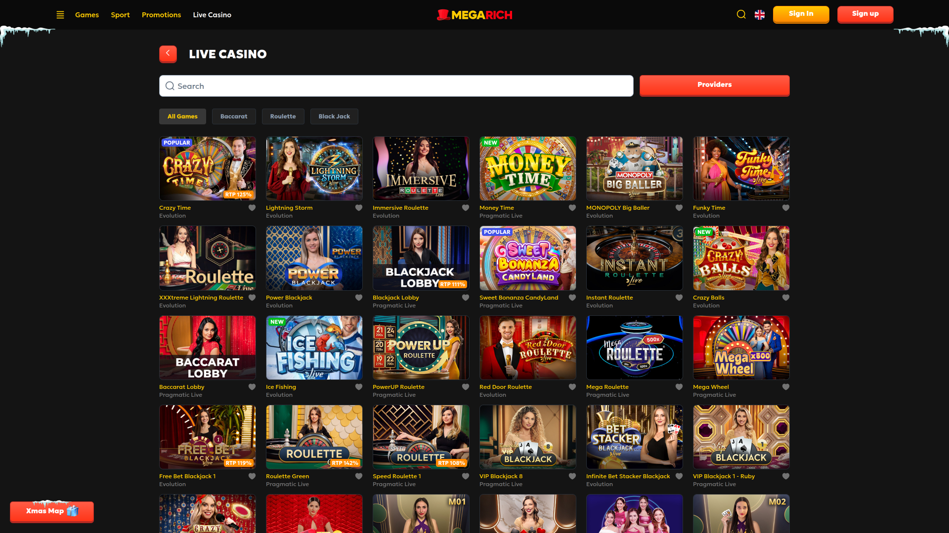 Megarich Casino Desktop live dealer