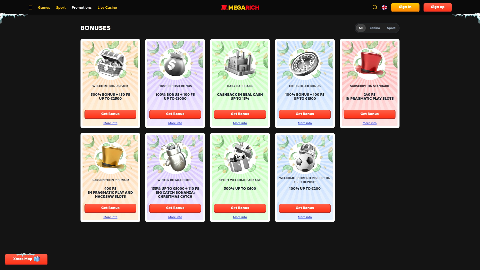 Megarich Casino Desktop Promotions