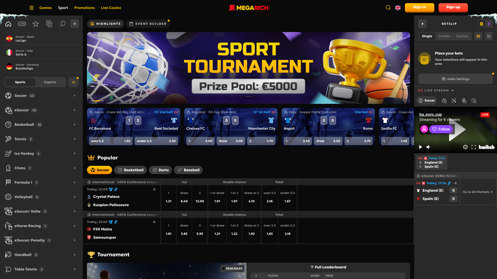 Megarich Casino desktop Sports