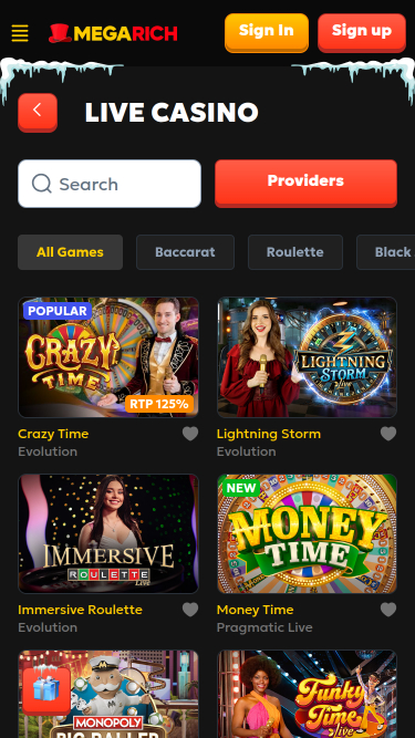 Megarich Casino Mobile Live dealer