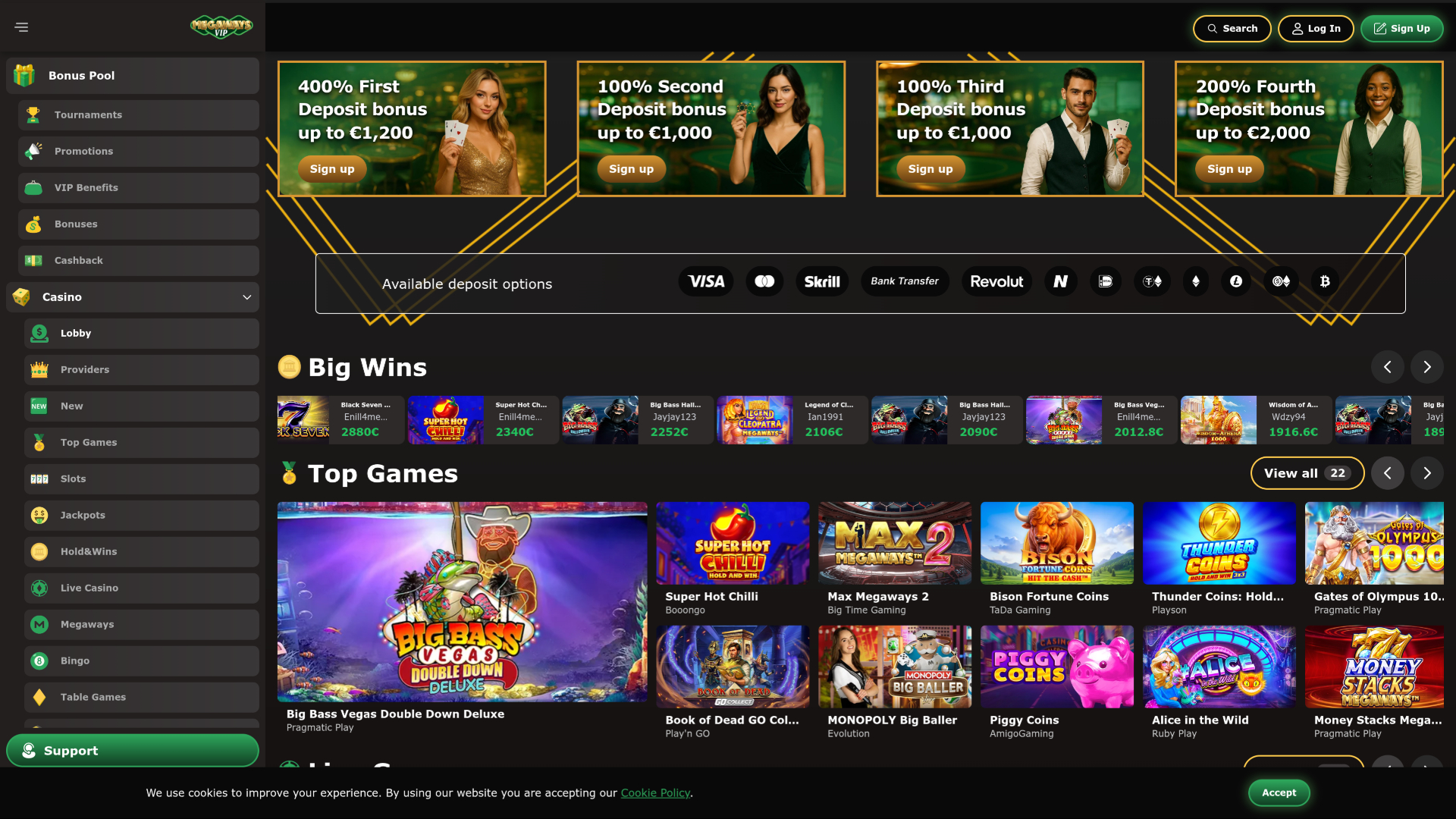 Megawaysvip Casino Desktop Homepage