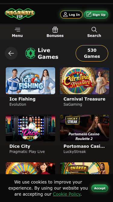 Megawaysvip Casino Mobile Live Dealer