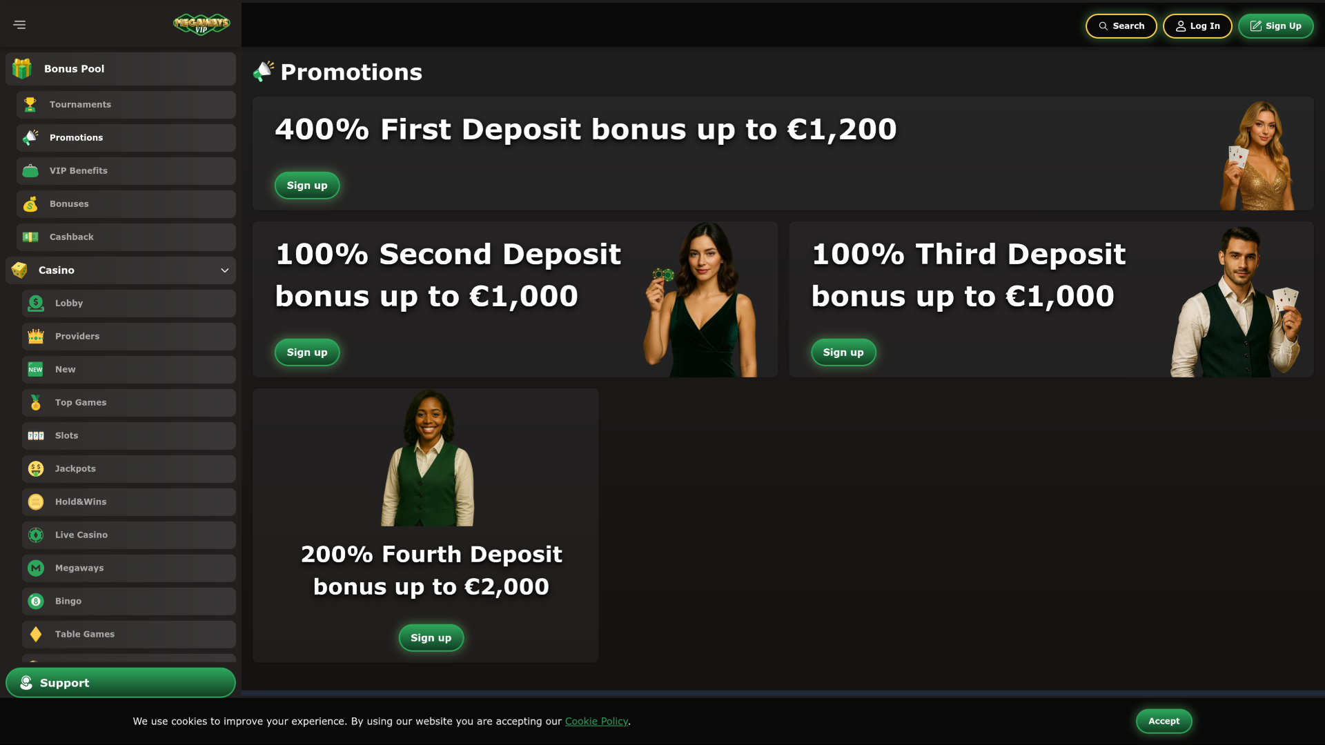 Megawaysvip Casino Desktop Promotions