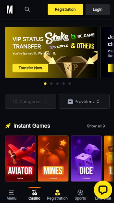 Menace Casino Homepage Mobile