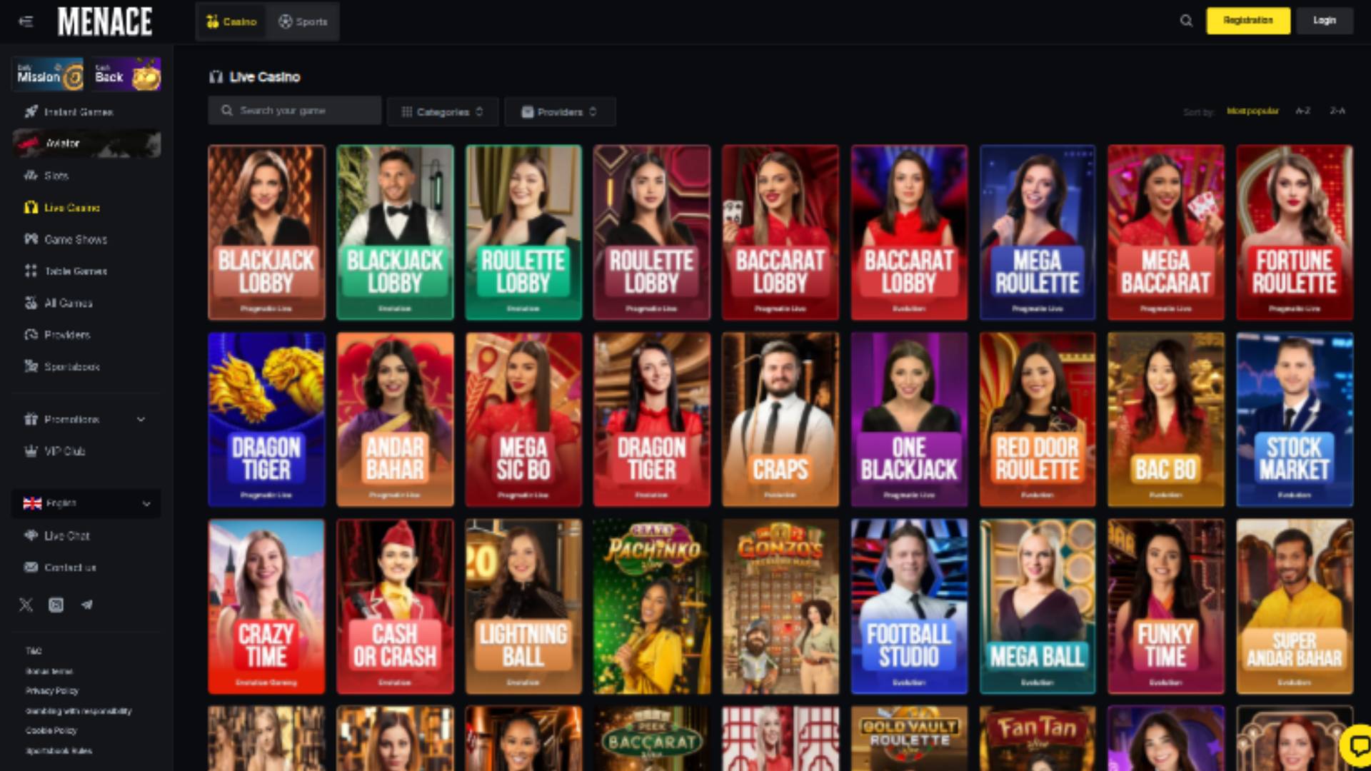 Menace Casino Live Dealer Desktop