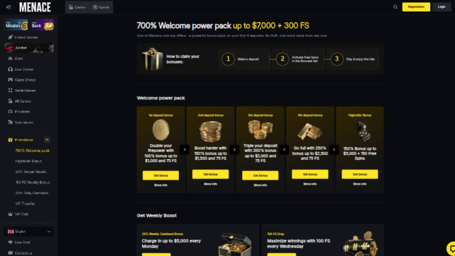 Menace Casino Promotions Desktop