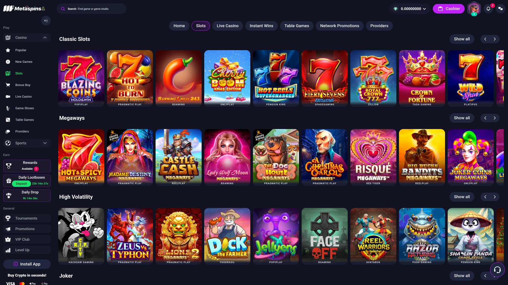 Metaspins Casino Desktop Games