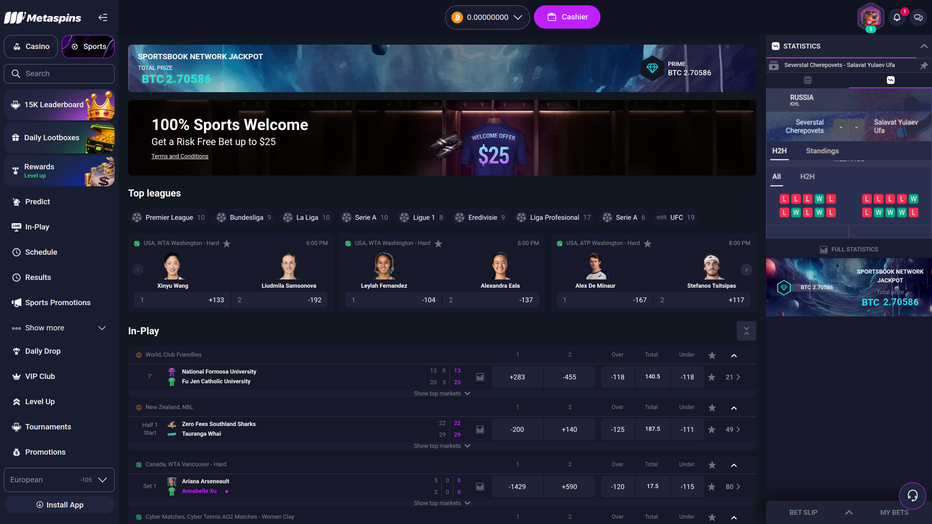 Metaspins Casino Desktop Sports