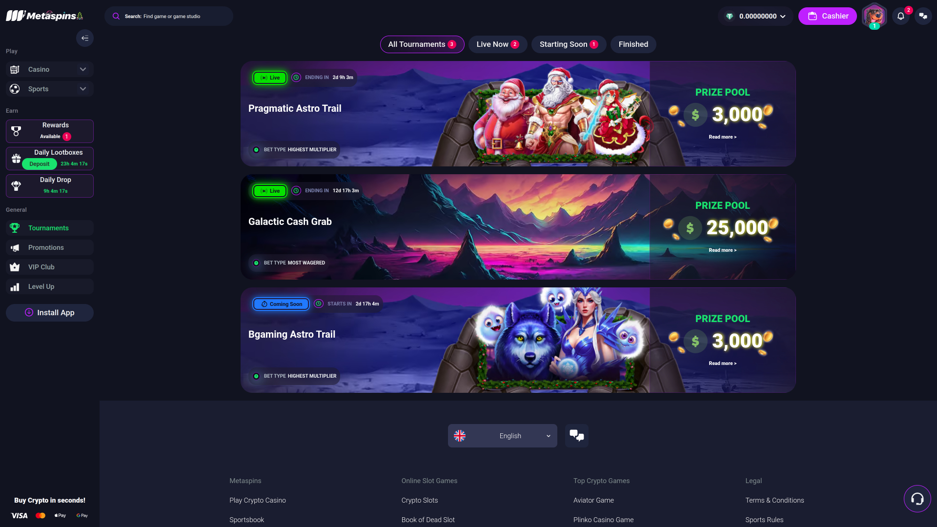 Metaspins Casino Desktop Tournaments