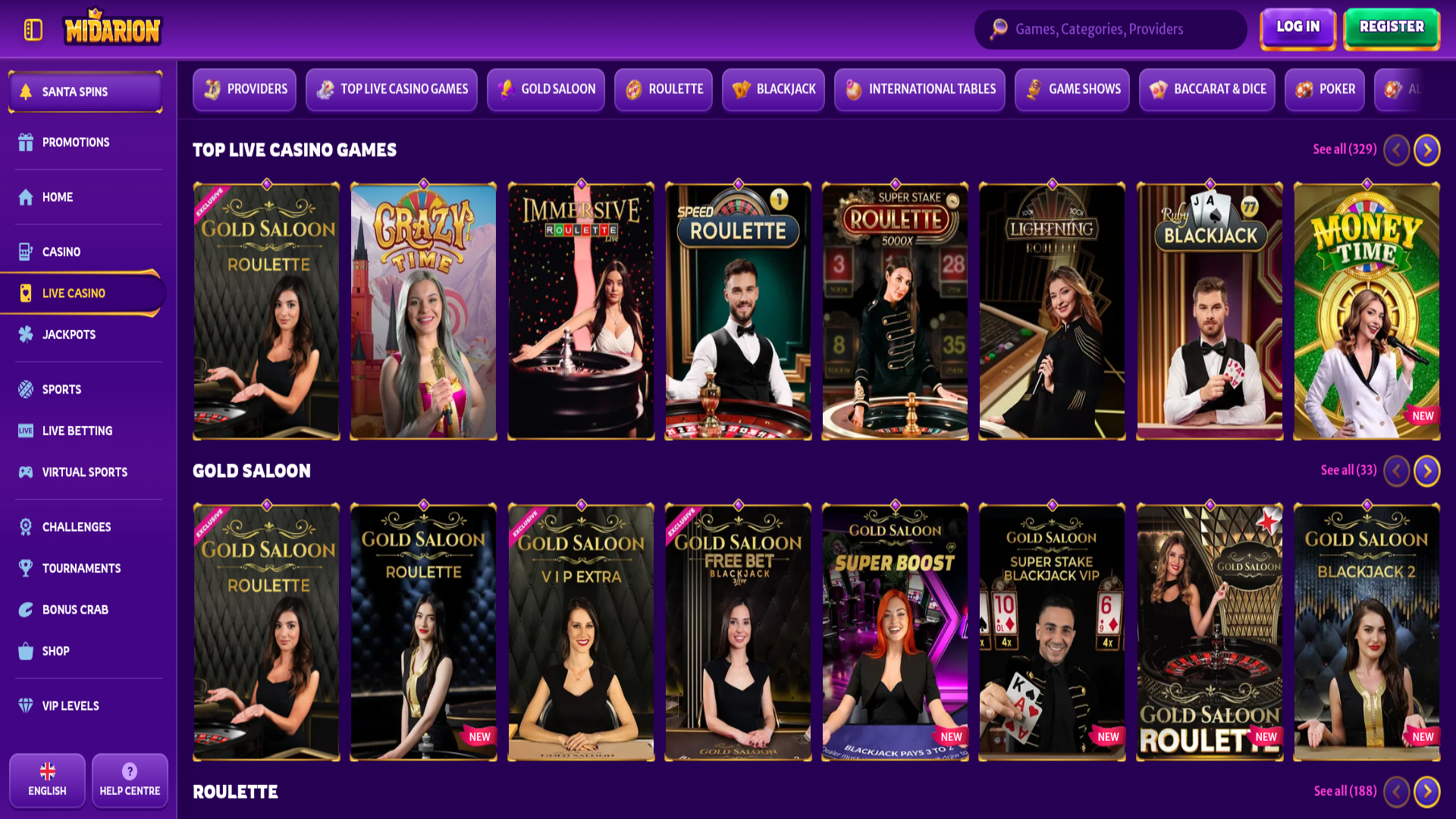 Midarion Casino Live Dealers Desktop