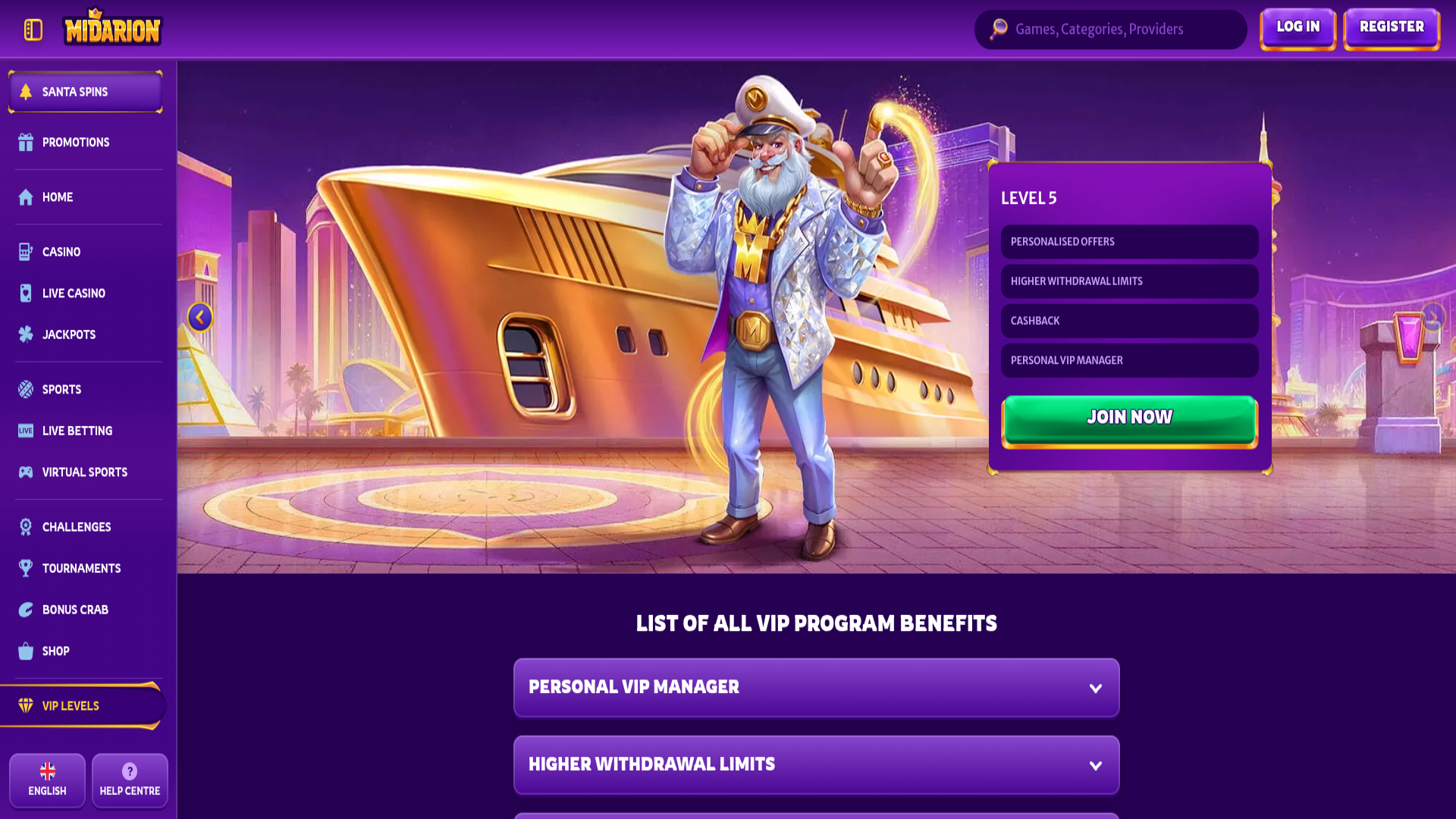 Midarion Casino VIP Desktop