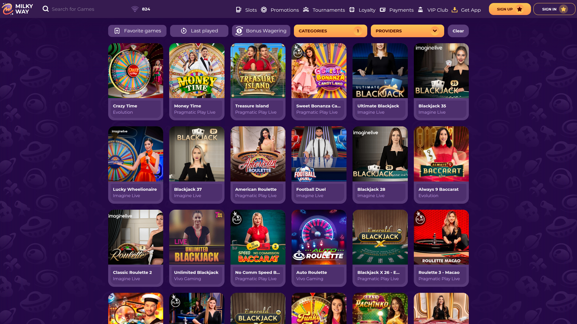 MilkyWay Casino Desktop Live Dealer