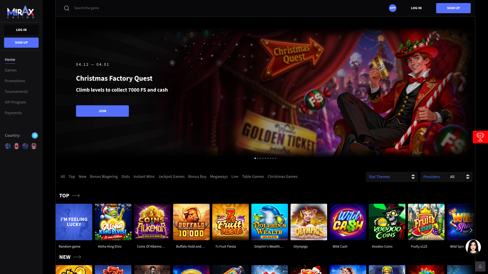 Mirax Casino Desktop Homeapge