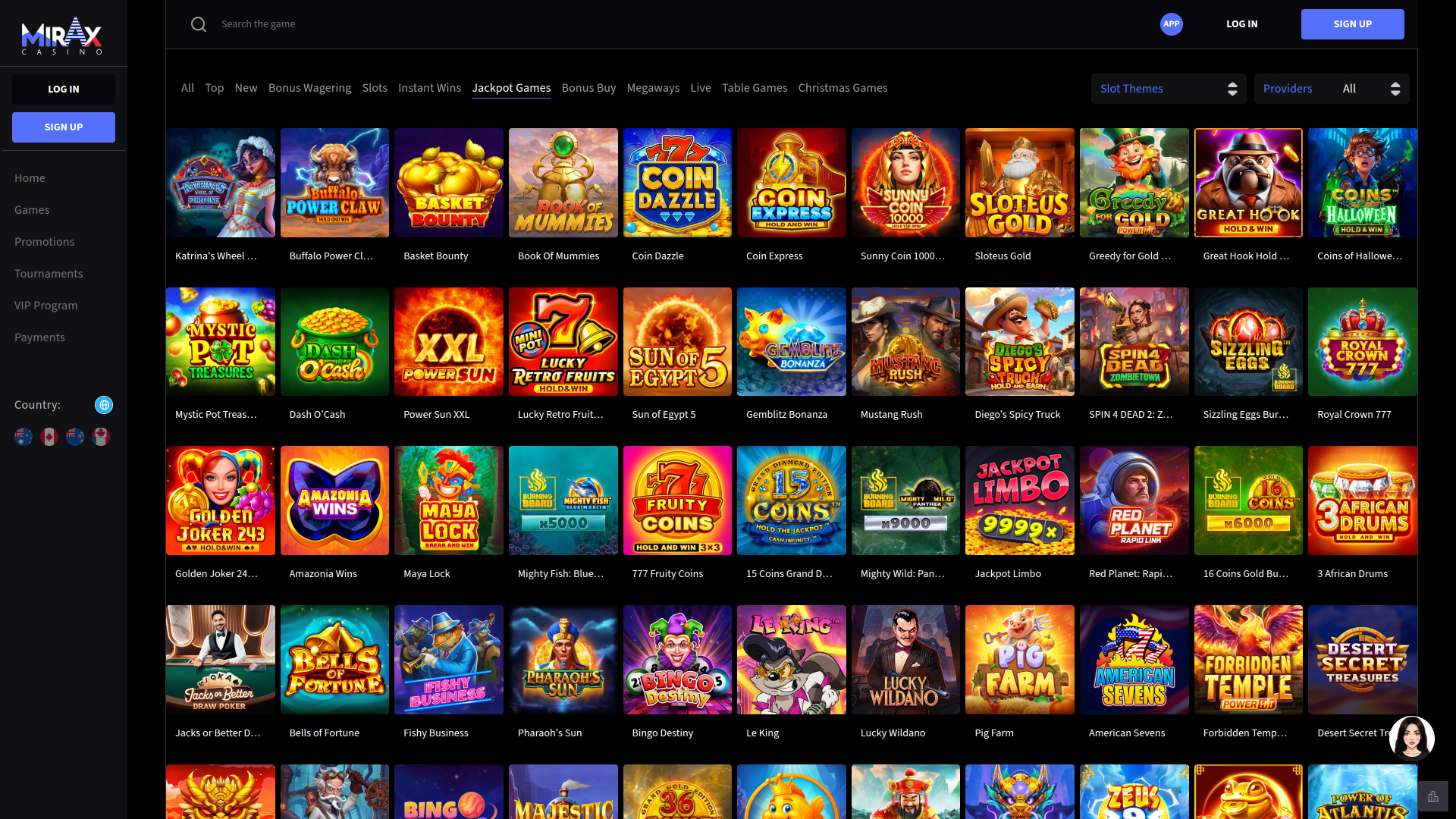Mirax Casino Desktop jackpot