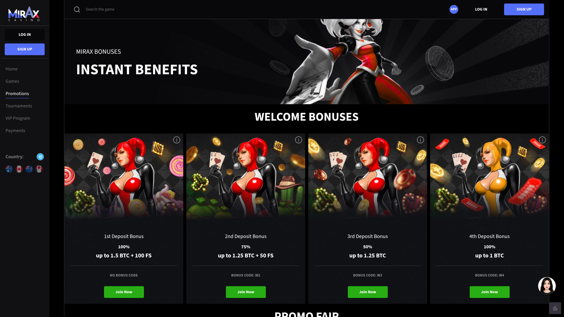 Mirax Casino Desktop Promotions