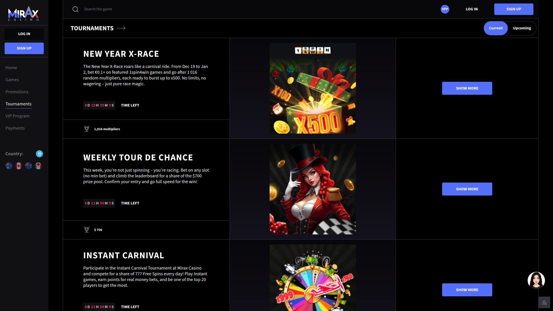 Mirax Casino Desktop Tournaments