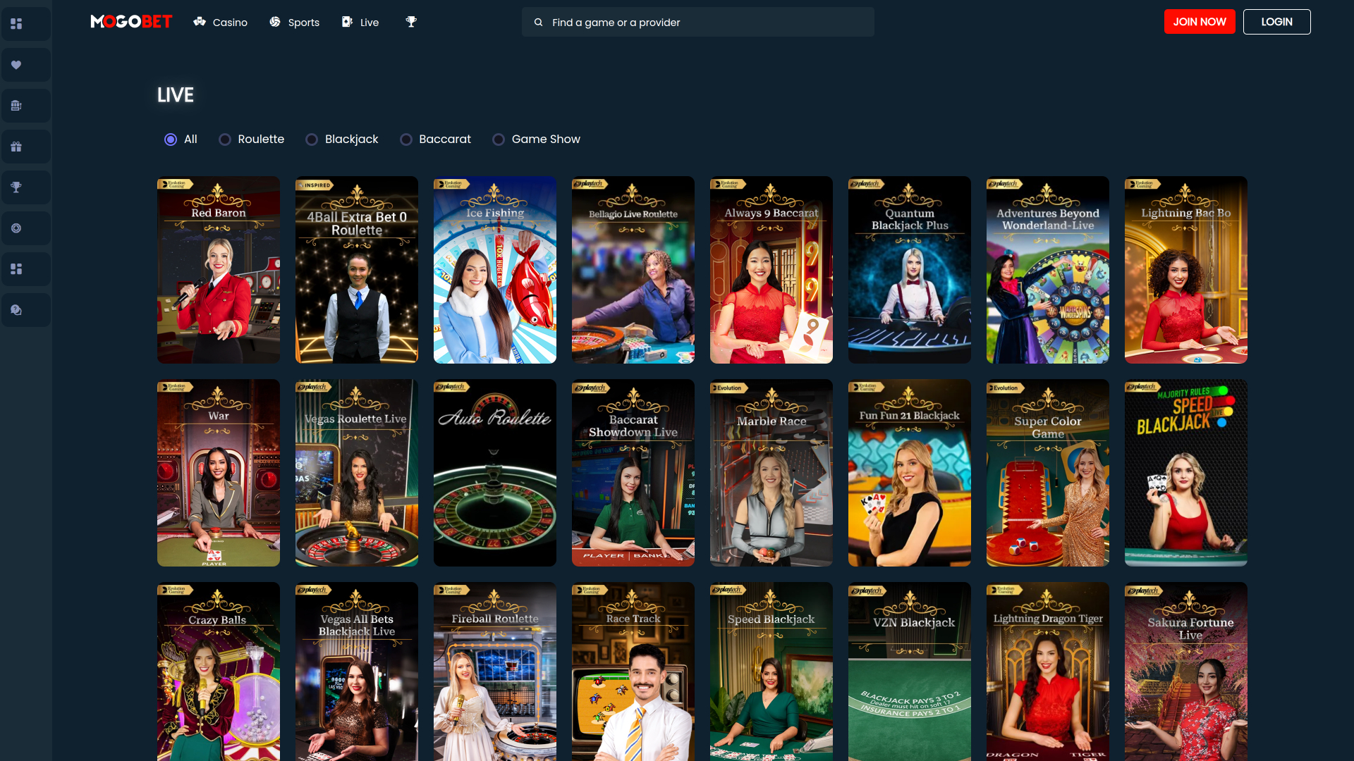 MogoBet Casino Desktop Live Dealer