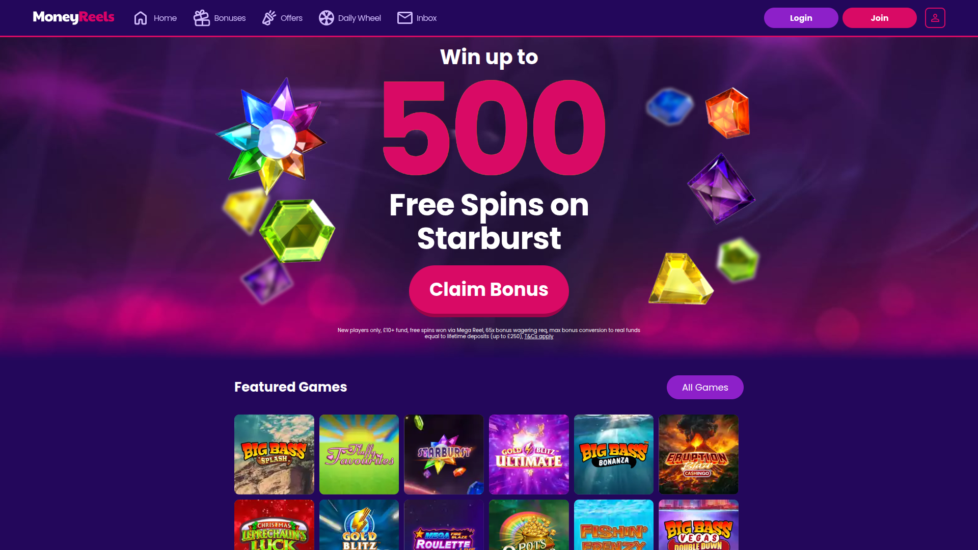 Money Reels Casino Desktop Homepage